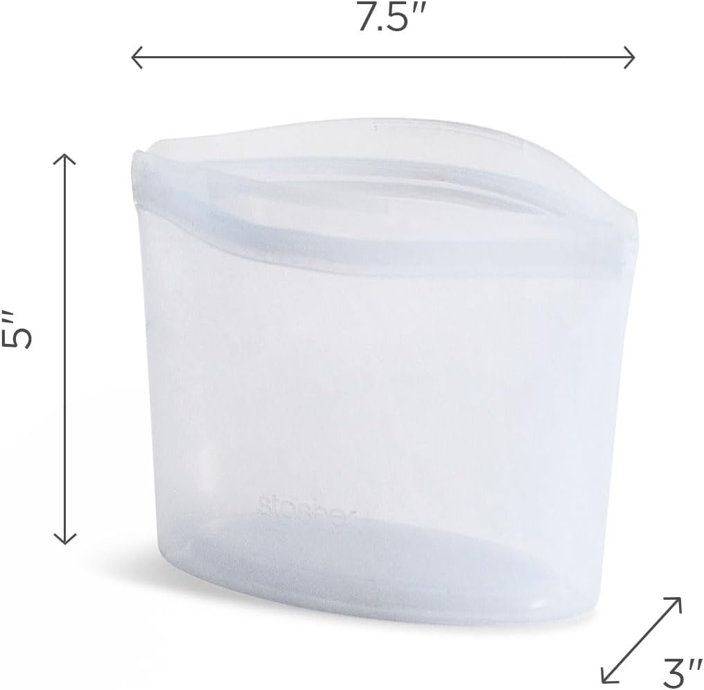 Stasher Premium Silicone Reusable Food Storage Bowl, 2-Cup, Clear, Microwave, Sous Vide, Dishwasher, Oven and Freezer Safe, Travel Container, BPA Free, Leak-free, Eco-friendly