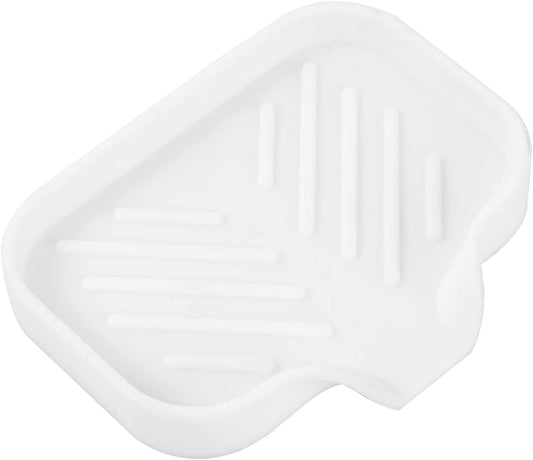 Silicone Bathroom Soap Dishes with Drain Spout-Bathroom and Kitchen Sink Organizer,Sponge Holder,Dish Soap Tray,Perfect for Dispenser,Scrubber,Bottle,Cup on Sink or Counter-White 4.9"×3.2"