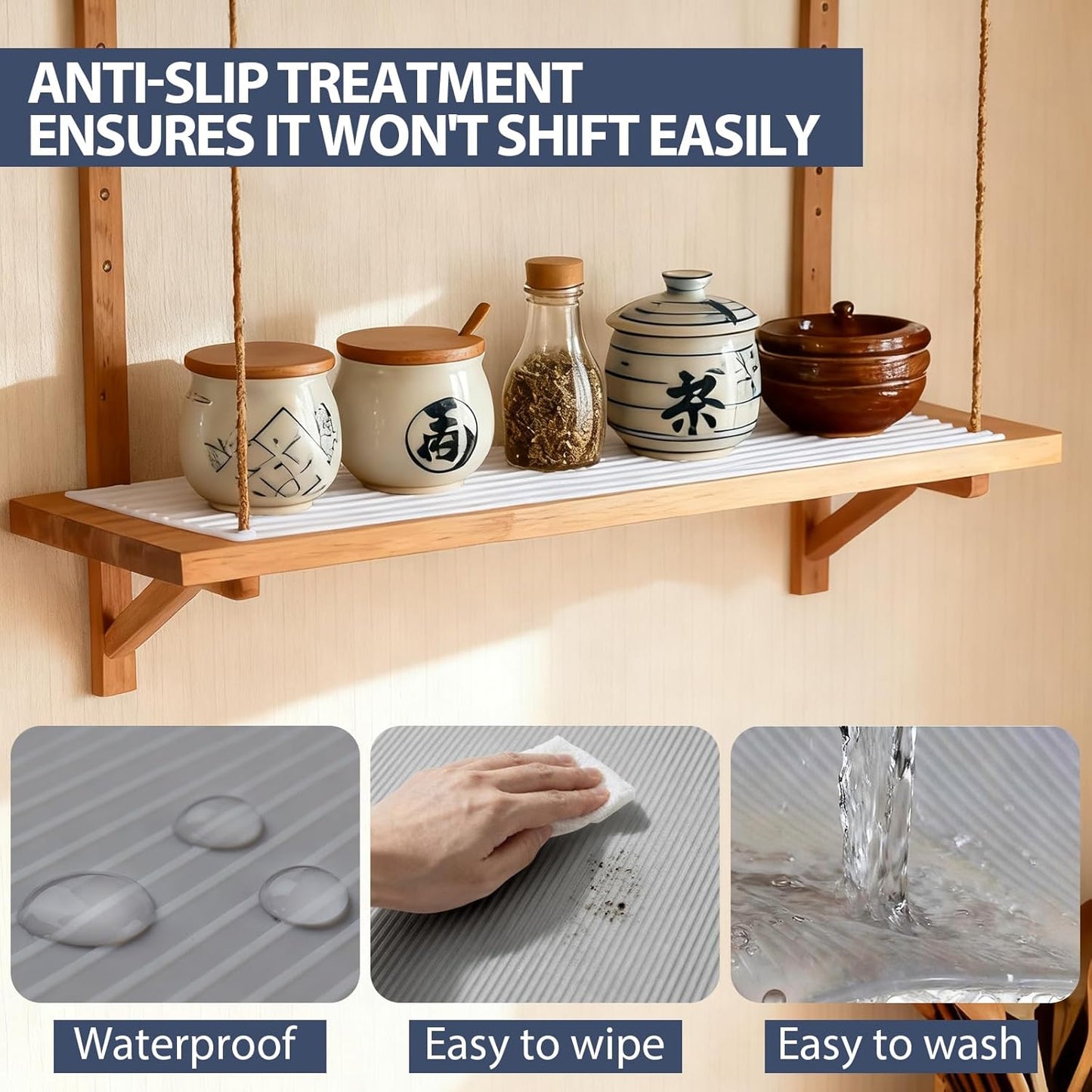 Non-Slip Silicone Refrigerator Shelf Liners (4 Pack), Waterproof Fridge Mats with Raised Edge, Cut-to-Fit Drawer & Cabinet Liners, Easy Clean Food-Grade Shelf Protector, Gray
