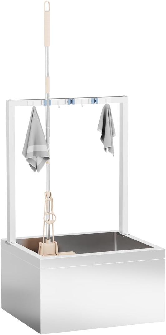 TONGMO Stainless Steel Floor Mop Sink, Mop sink with Cleaning Tool Rack | 19" x 22" x 12"
