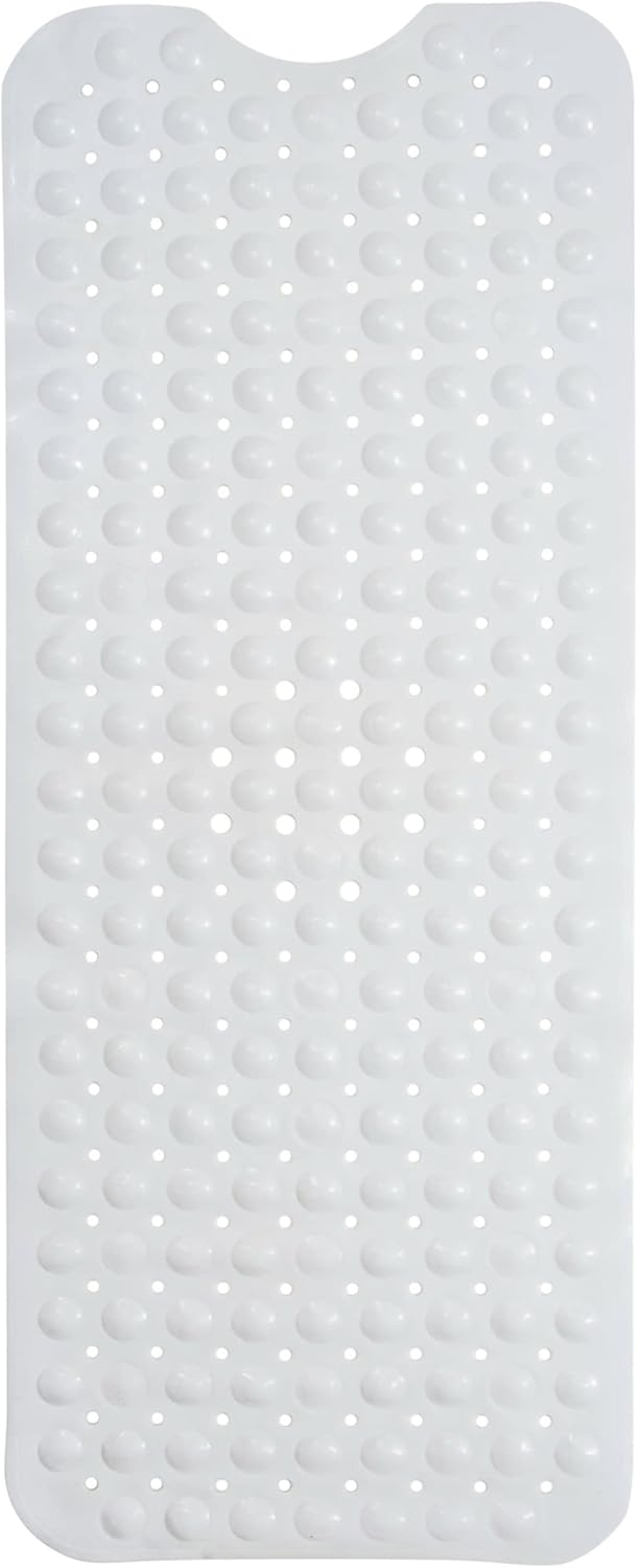 ENKOSI Bath Mat – 40 x 16 Inch Non-Slip Shower Mat for Bath Tub & Shower with Strong Suction Cups – Anti Slip Large Bathtub Mat with Drain Holes – for Smooth Floors Only (40x16 White)