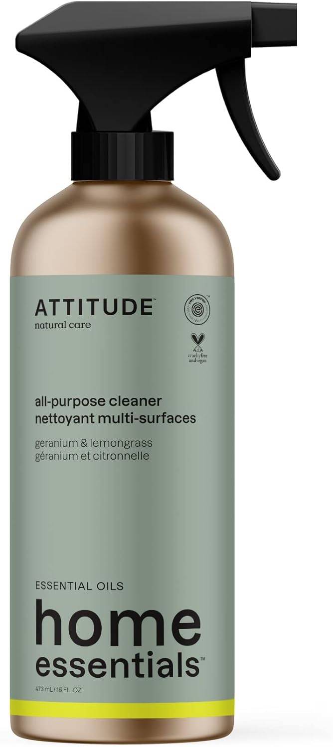 ATTITUDE All Purpose Cleaner, EWG Verified Multi-Surface Products, Vegan, Naturally Derived Multipurpose Cleaning Spray, Geranium and Lemongrass, 16 Fl Oz