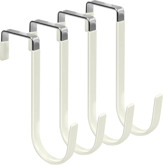 FYY Over The Door Hooks, 4 Pack Door Hangers Hooks with Rubber Prevent Scratches Heavy Duty Organizer Hooks for Living Room, Bathroom, Bedroom, Kitchen Hanging Clothes Towels Hats Coats Bags Beige
