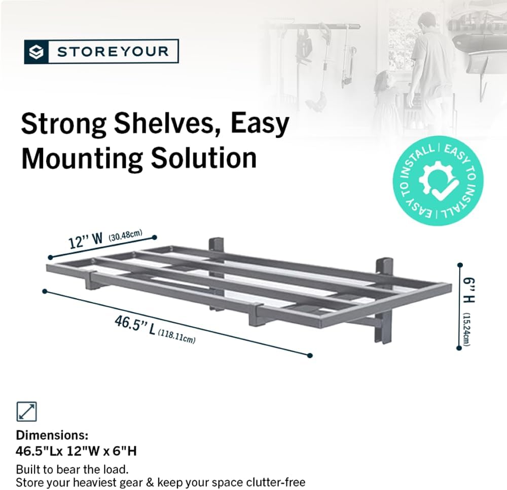StoreYourBoard 2-Pack Heavy Duty Wall Shelves – Wall-Mounted Garage Storage Shelving and Organization for Sheds, Closets, or Utility Rooms – Holds 200 lbs, 1ft x 4ft, Hammered Gray