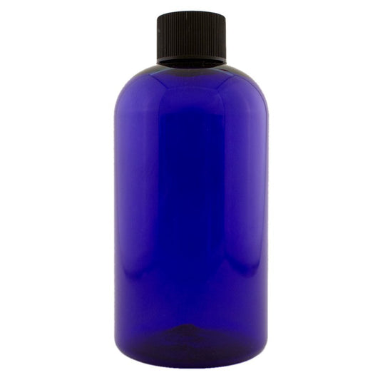 8 fl oz Cobalt Blue Plastic Bottle with Black Cap (24 Pack)
