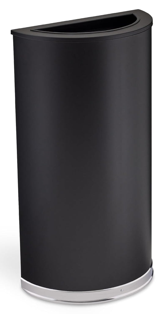 Safco Trash Can, 15 Gallon Garbage Bin with Dual Trash and Recycling Lids, Half Round, Black