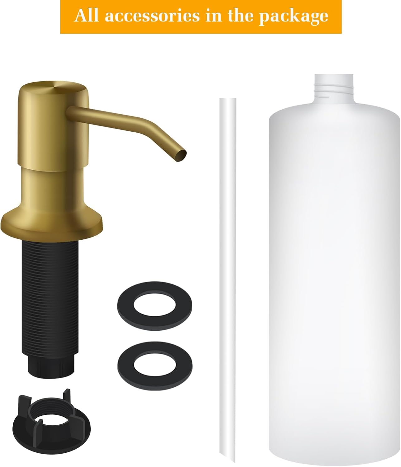 Soap Dispenser for Kitchen Sink, Built in Sink Soap Dispenser Lotion Dispenser with 17 OZ Bottle, Refill from The Top Bar Sink Soap Dispenser, Gold