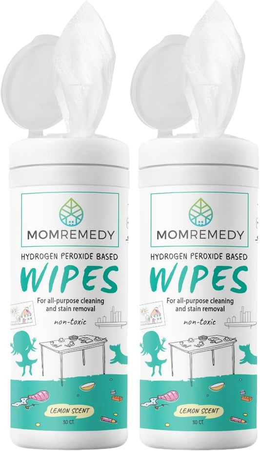 MOMREMEDY Hydrogen Peroxide Cleaning Wipes | All Purpose Cleaner and Stain Remover | Multipurpose for Home, Kitchen, Bathroom, All Surfaces | Non-Toxic