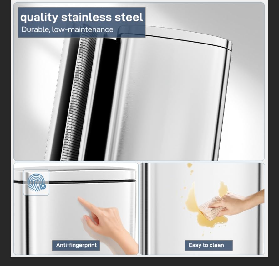 Arlopu 8 Gallon Step Trash Can, Stainless Steel Garbage Bin, Soft-Close Rubbish Bin with Removable Plastic Inner Bucket, Fingerprint-Proof, Lid Dustbin, Suit for Kitchen Home (Silver, 30L)