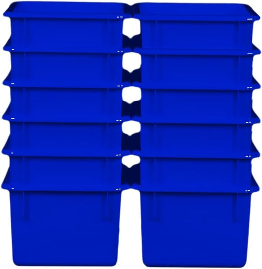 Wood Designs Cubby Storage Bin, Heavy Duty Plastic Containers for Kids Blue Cubby Tray Set of 12