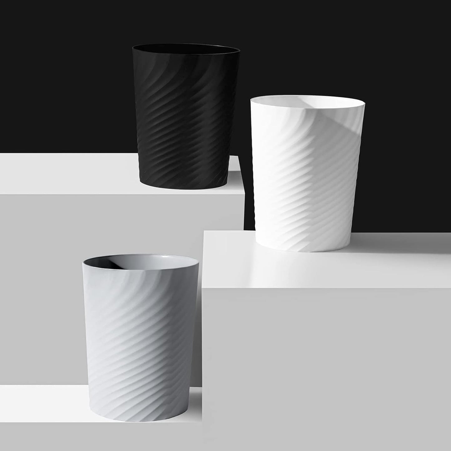 UUJOLY Plastic Small Trash Can Wastebasket, Garbage Container Basket for Bathrooms, Laundry Room, Kitchens, Offices, Kids Rooms, Dorms, (Grey, 1.8 Gallon/2 Pack)