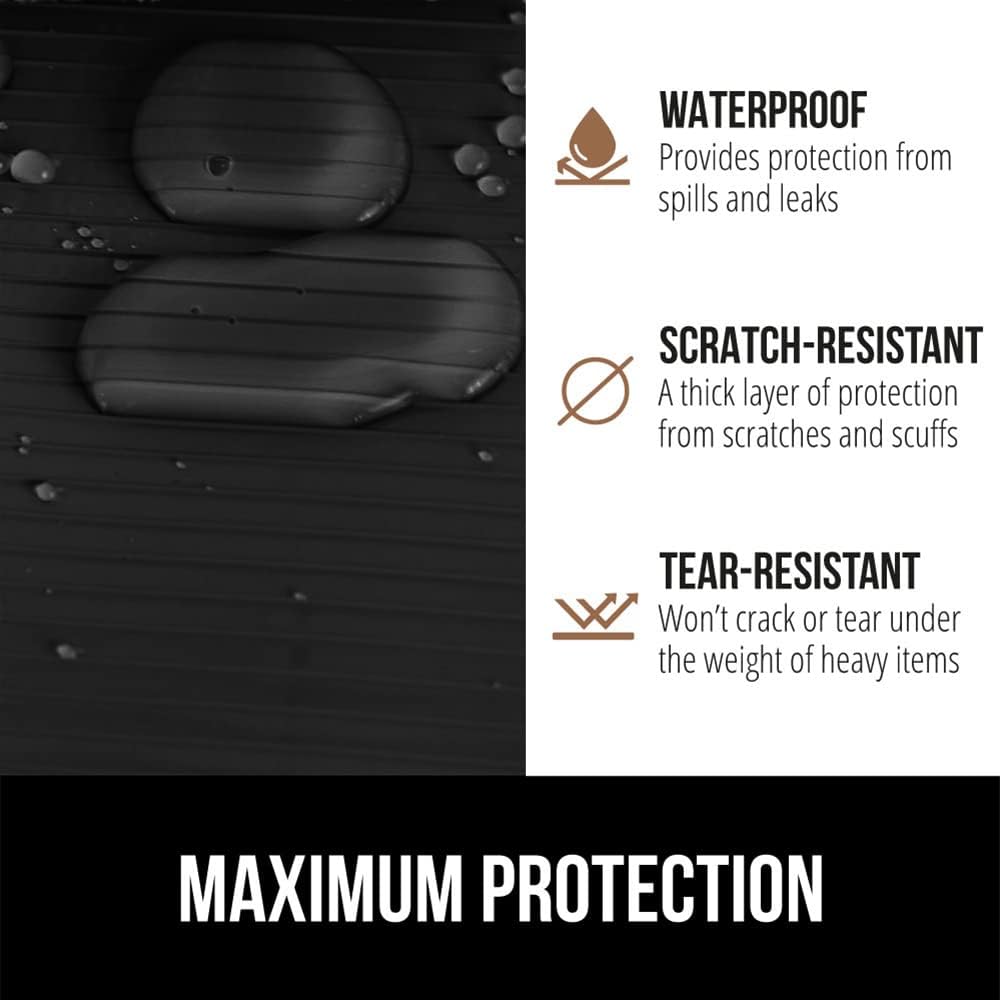 GORILLA GRIP DuraGuard Shelf Liner, Non-Adhesive Cabinet Liners for Kitchen Drawers, Shelves, Refrigerator, Pantry Storage, Bathroom Closet, Durable Waterproof BPA Free Ribbed Plastic, 17.5x10 Black