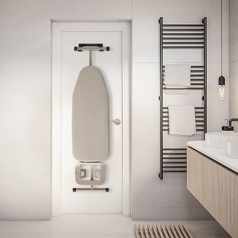 Ironing Board Hanger Wall Mount Ironing Board Holder Organizer Wall Rack for Laundry Rooms Storage Rack Hanging Shelf Hanger (Black with EVA pad)