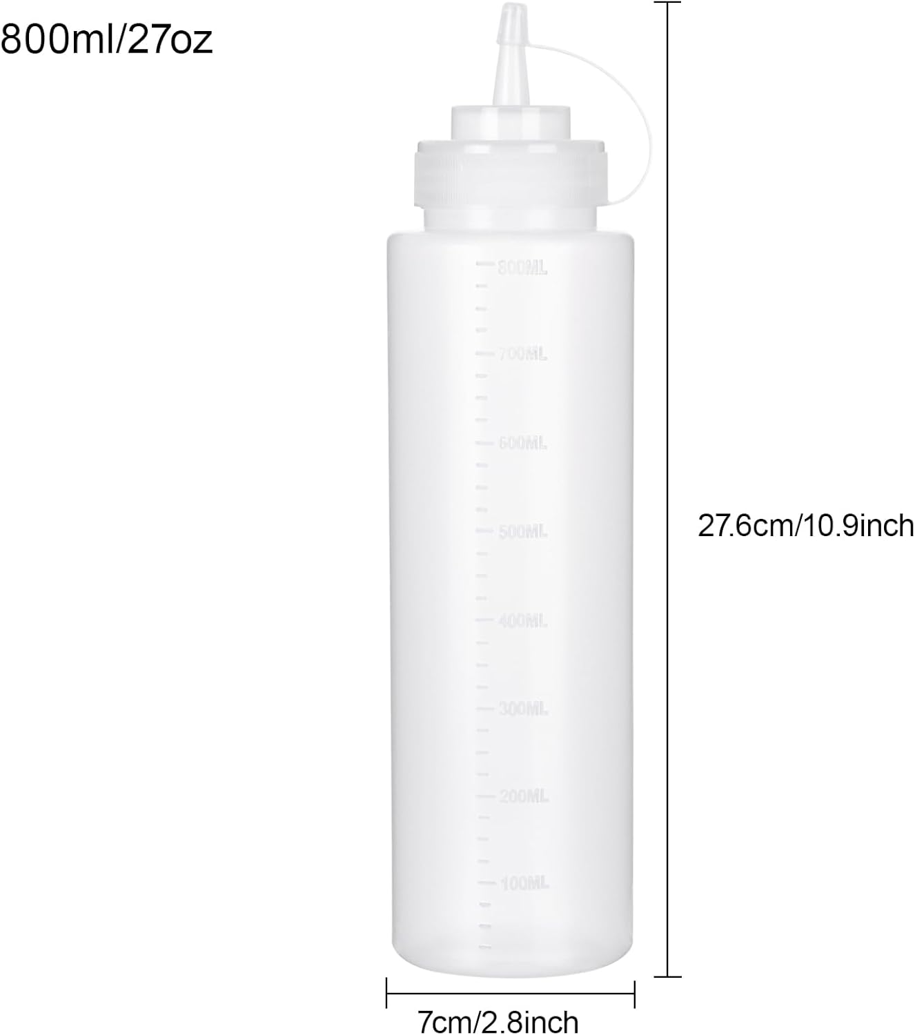 Squeeze Bottles for Sauces 2 Pack, 27 Ounce 800ml Plastic Dressing Squirt Bottles with Cap Lids, Condiment Bottle for Liquids BBQ Dressing Pancake Art Dispenser