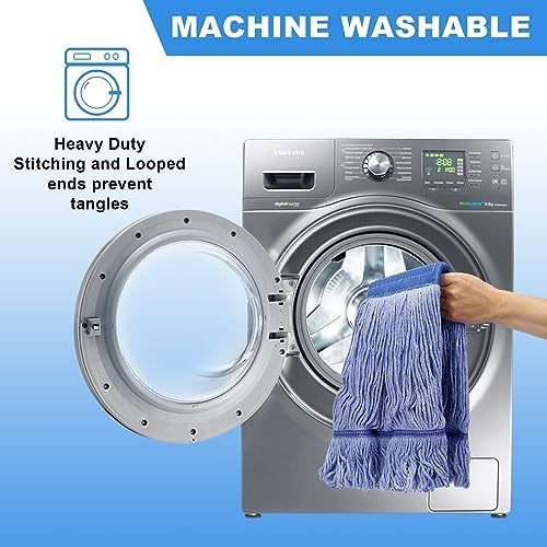 Pack of 6 Heavy Duty Commercial Looped End Cotton Mop,String Cotton Mop Refill Heads for Industrial,Residential and Most Floor Cleaning-Wet Industrial Blue String Mop Replacements Head