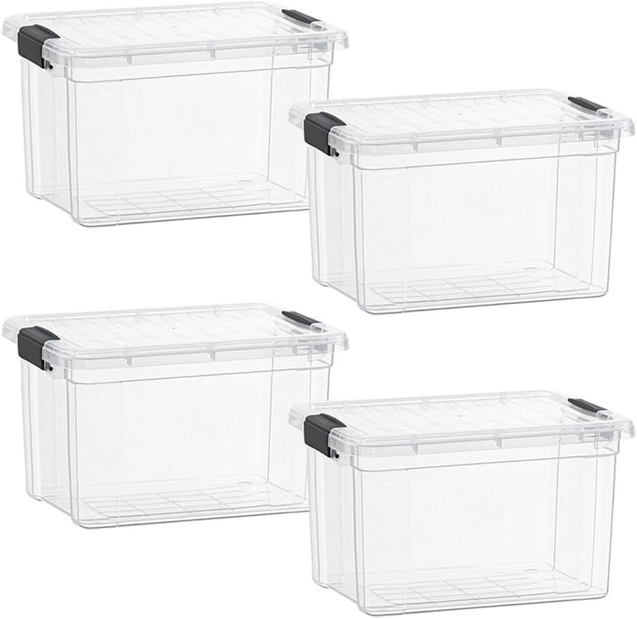 Superio Clear Storage Boxes with Lids, 49 Quart Plastic Container Bins for Organizing, Stackable Crates, BPA Free, Non Toxic, Odor Free, Organizers for Home, Office and Dorm, 4 Pack