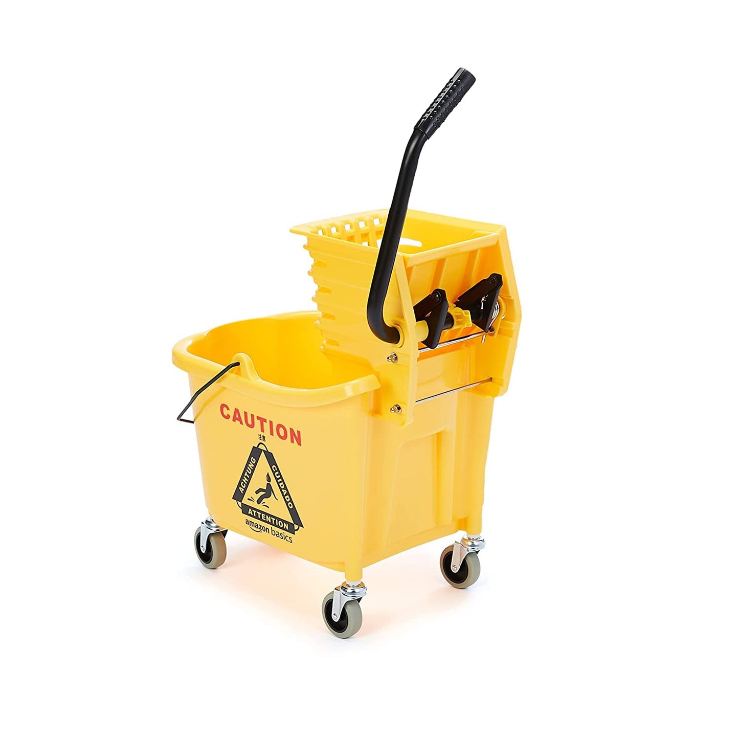 Amazon Basics Side Press Wringer Combo Commercial Floor Cleaning Rectangular Mop Bucket on Wheels, 35-Quart, Yellow