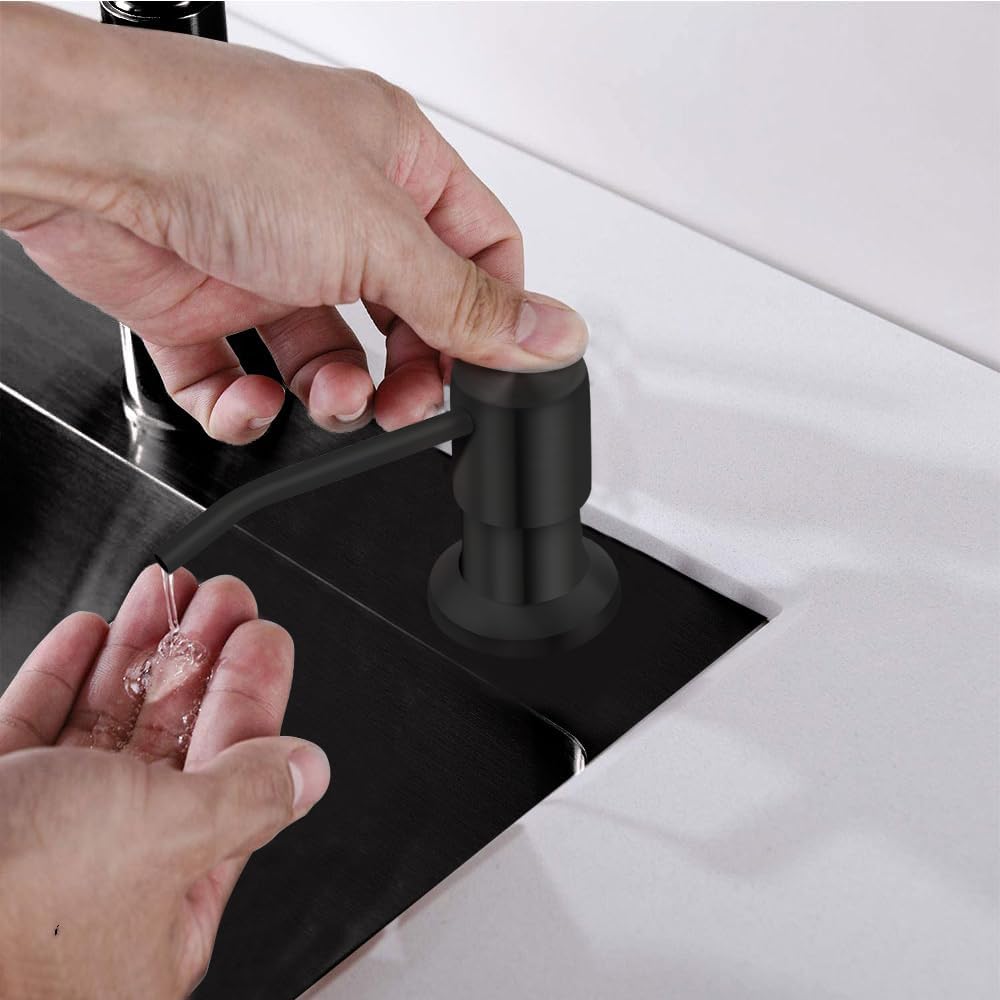 Soap Dispenser for Kitchen Sink, Countertop Soap Dispenser Pump, 47" Silicone Extension Tube Connect to The Soap Bottle Directly, Say Goodbye to Frequent Refills (Black)