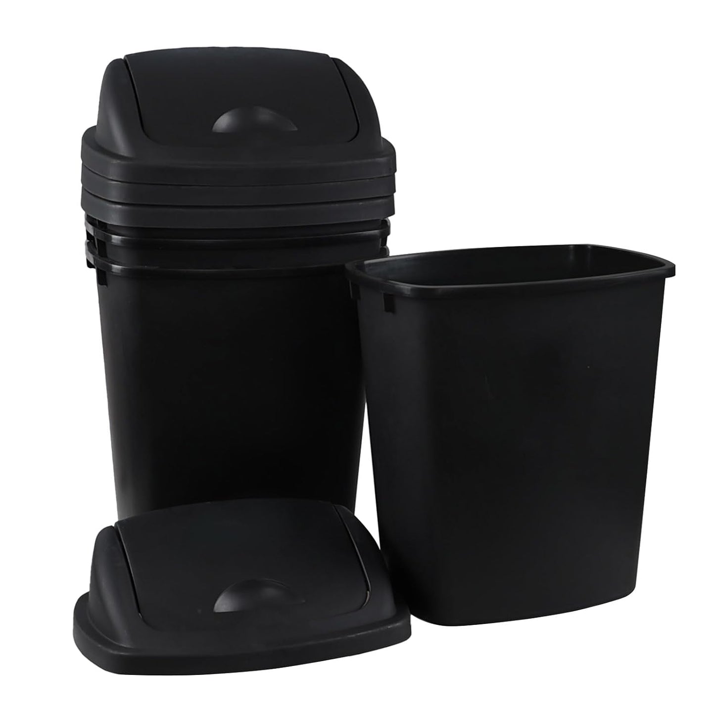 4-Pack 6 Gollons Garbage Bin with Lid, Black Swing Top Trash Can