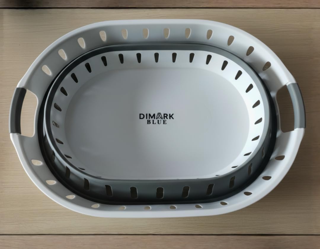 Premium Collapsible Laundry Baskets – Foldable Laundry Basket & Hamper Bin 45L with Handles for Clothes, Ventilated Plastic Storage, White & Grey for Bedroom, Bathroom or Laundry Room