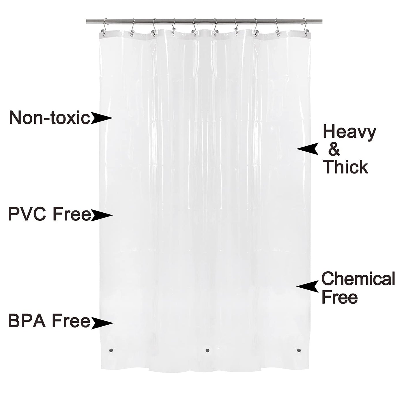 Barossa Design Heavy Duty Shower Curtain Liner with 6 Magnets, Clear, 72x72