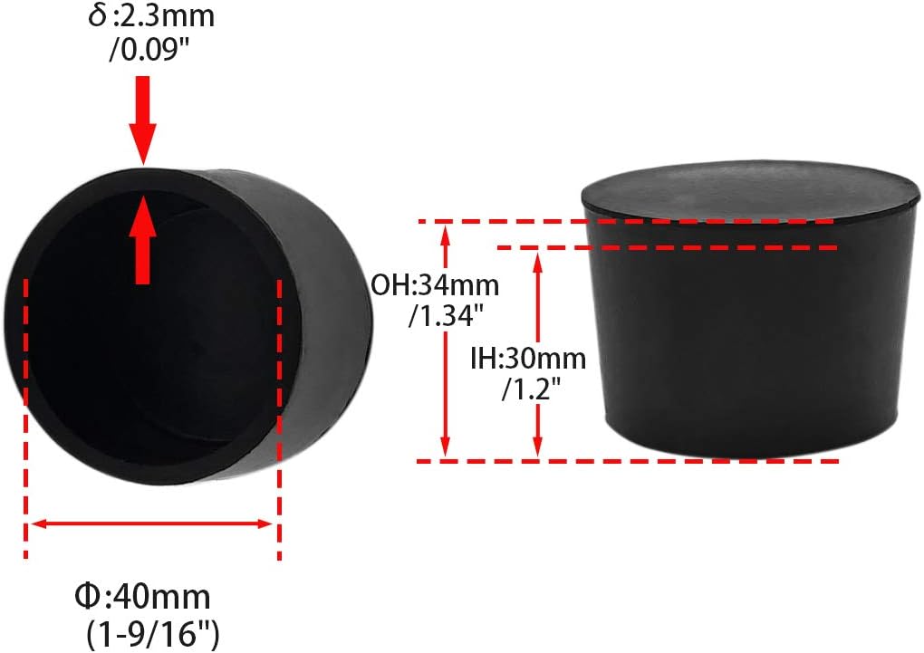 Flyshop 4 Pieces 40mm Rubber Chair Leg Caps Round, Non-Slip Protective Caps for Chair Legs, Floor Protectors, Noise Reduction, Durable Foot Covers, Black Furniture Feet Gliders