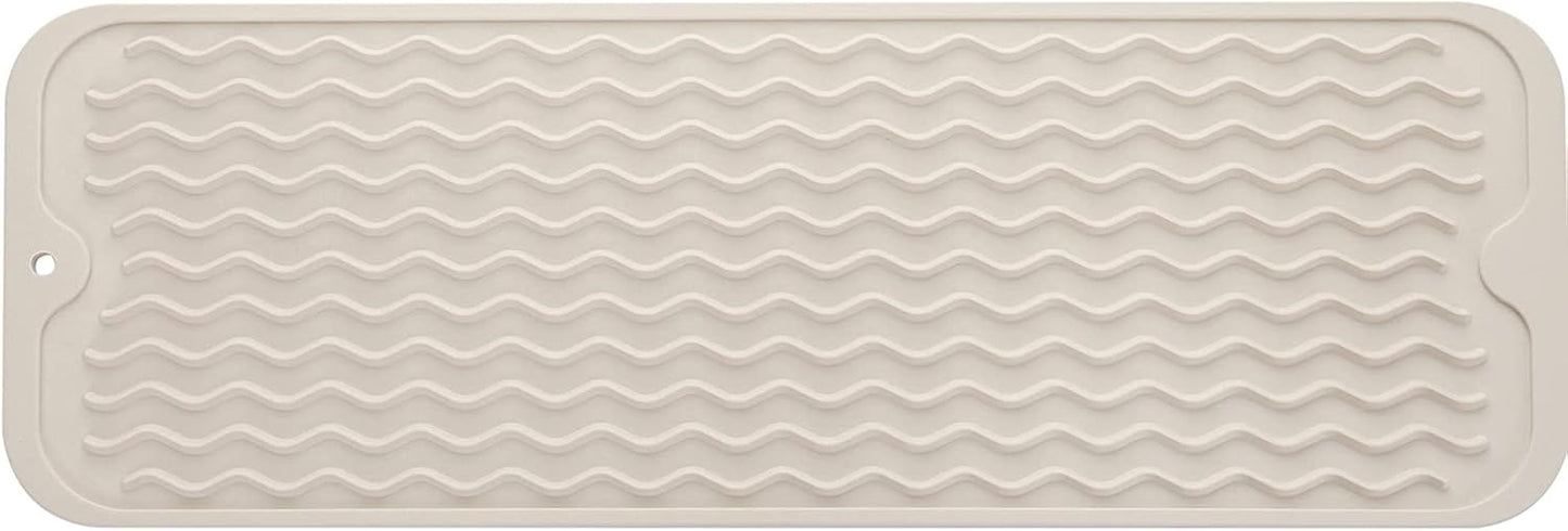 Silicone Dish Drying Mat for Multiple Usage,Easy clean,Eco-friendly,Heat-resistant Silicone Mat for Kitchen Counter,Sink,Bar,Bottle,or Cup Tapioca M 17 inches x 6 inches