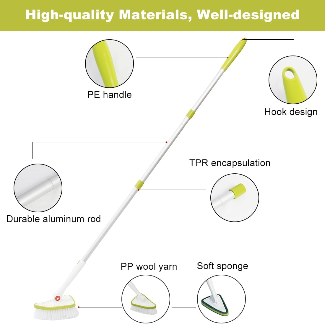 CQT 2 in 1 Bathroom Cleaning Brush with 48" Extendable Long Handle Detachable Scrub Brush with 2 Scrubber Heads and 2 Scouring Pad Head for Cleaning Bathtub Shower Bathroom Wall Bathtub Floor