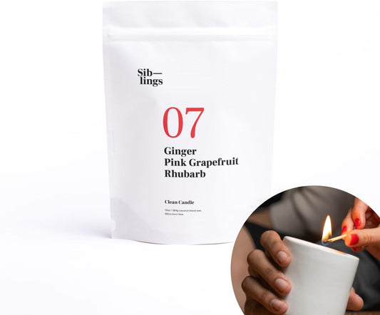 Siblings Candle Making Kit | DIY Coconut-Soy Wax Candle Kit with Wooden Wick | Scent No 07: Ginger, Pink Grapefruit, Rhubarb | Clean, Non-Toxic, Reusable, 60 Hr Burn