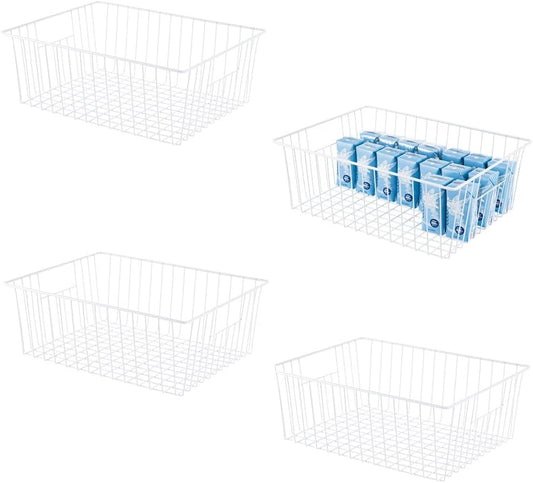 16inch Upright Freezer Organizer Baskets for 13-14,16-21 cu.ft Standup Freezer, Settle freezer chaos and reduce food waste effectively, Durable, Fully Use Space, Improve Air Circulate, White, 4pcs