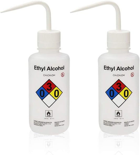 2pcs of Self-Venting Safety Wash Bottles, Vol.500ml 17oz, Ethyl Alcohol Wash Bottle, LDPE Material, LVM001