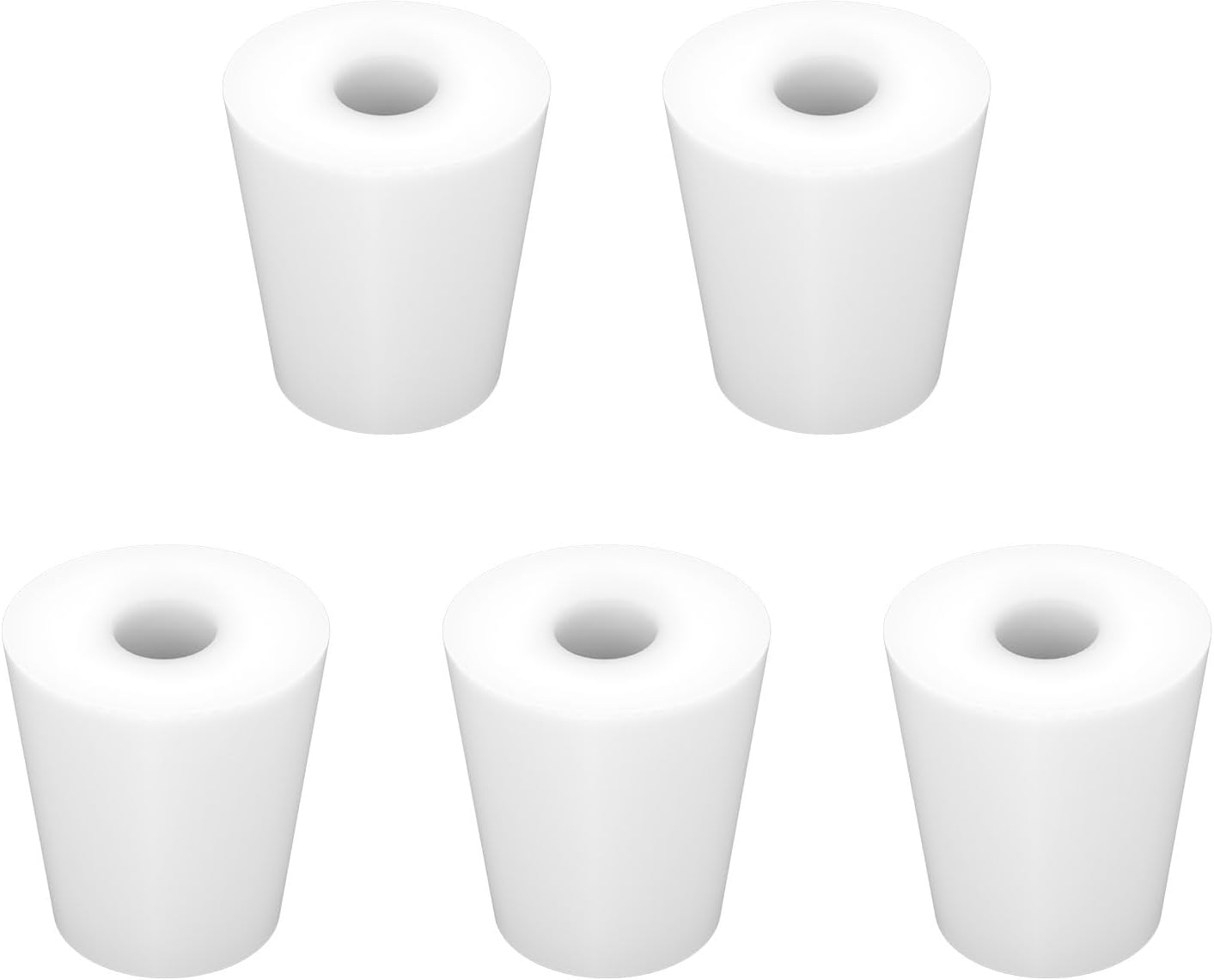 Labasics 5-Pack 4# Single-Hole Silicone Stoppers, White Tapered Lab Seal Stoppers with 0.31" Hole, Durable and Reusable Silicone Plugs for Laboratory Glassware, Airtight Sealing, and Experiments