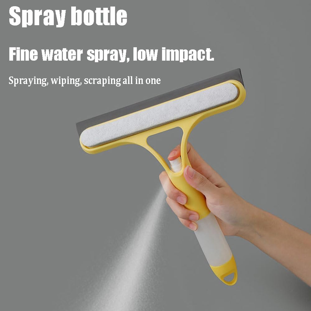 3 in 1 Window Cleaning Scraper, 3 in 1 Window Cleaner Squeegee, Scraper for Cleaning Windows, All-Purpose Window Squeegee with Sprayer for Glass, Wall, Kitchen, Car (Blue)