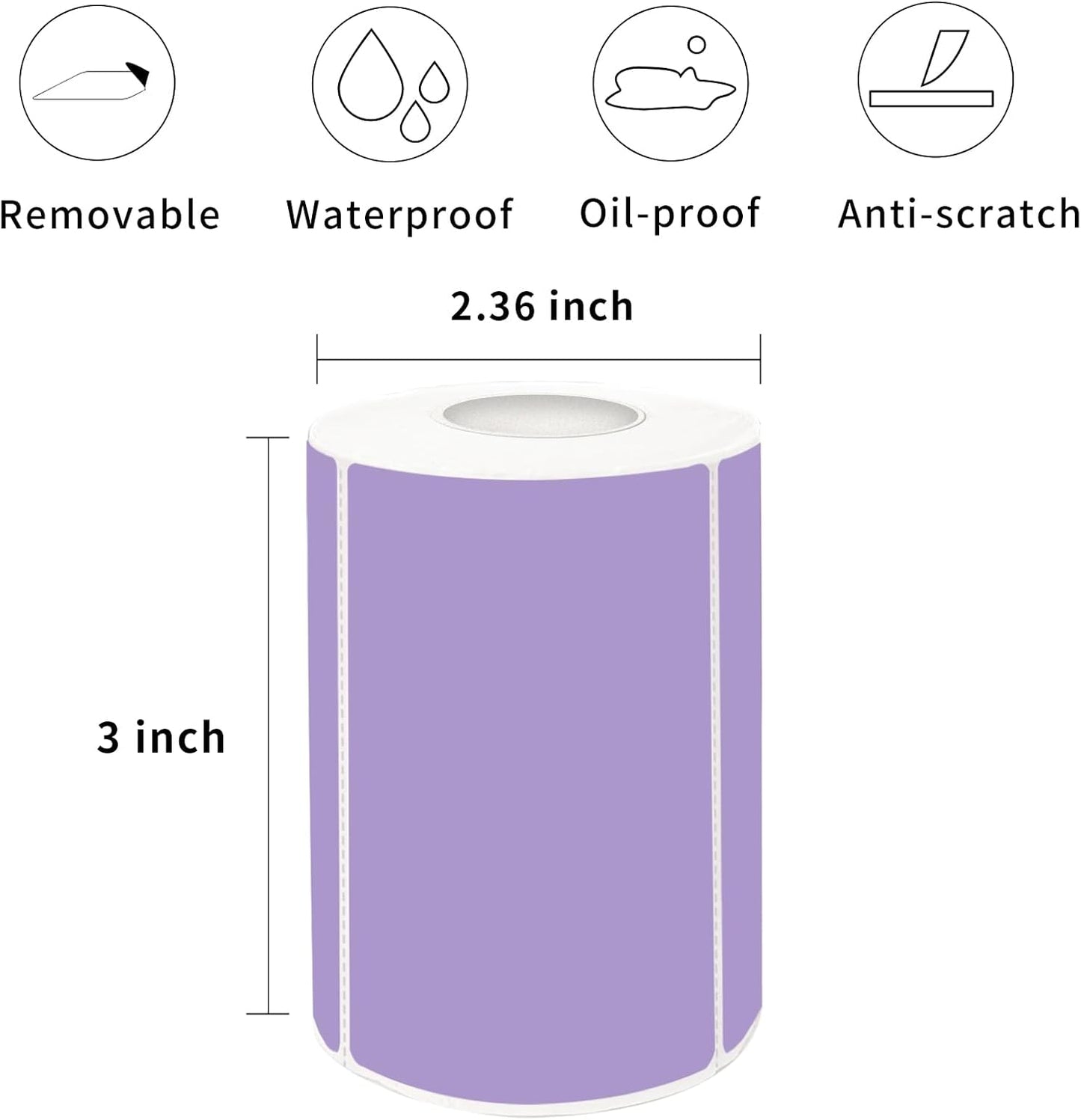 2×3 Inch Purple Removable Thermal Labels,Self-Adhesive Square Direct Thermal Labels,300 Sheets per Roll with Perforated Lines