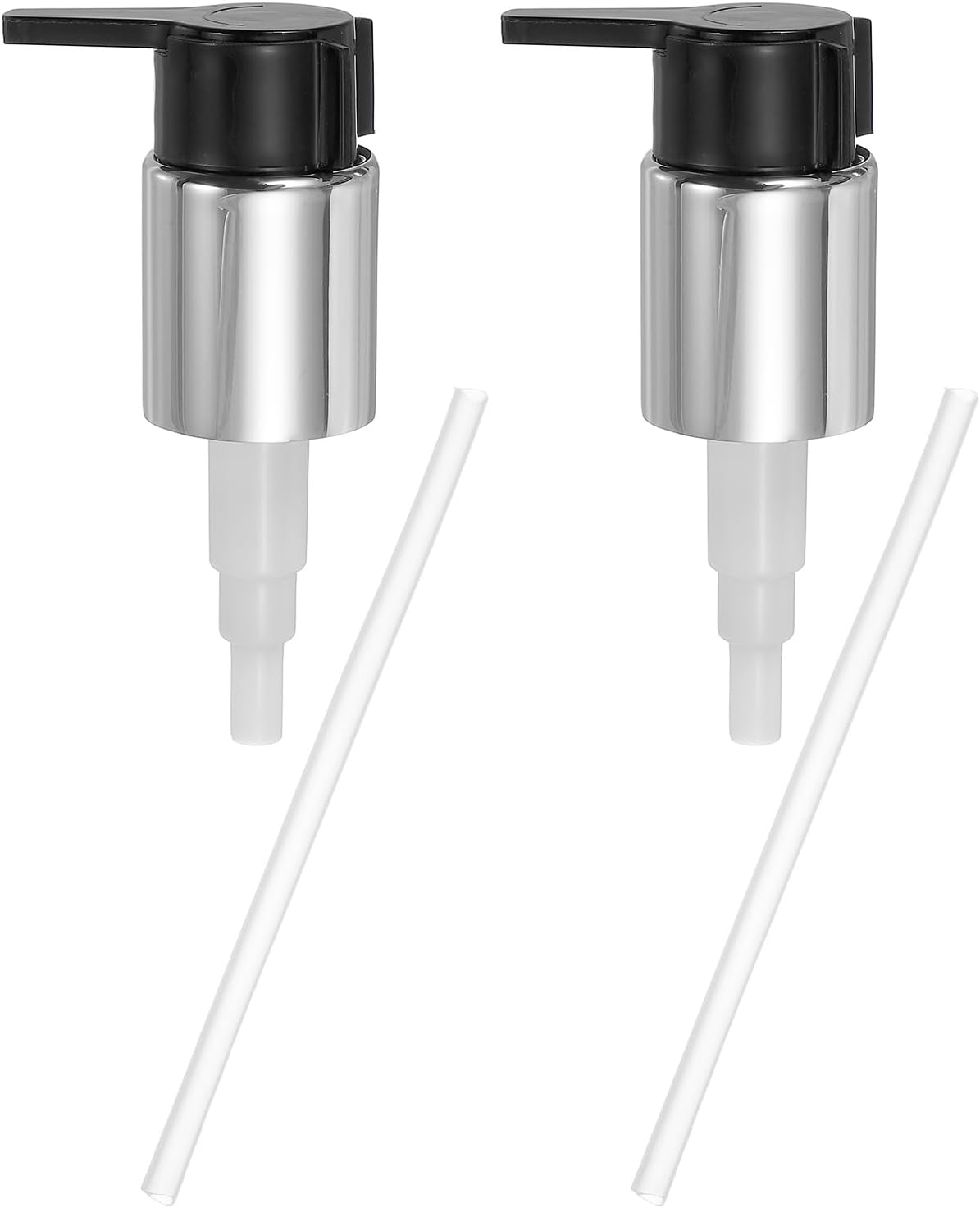 uxcell 2 Pcs Soap Dispenser Pump Heads, Hand Soap Dispensers Top Pumps Replacement Clip-on Pumphead for Standard 24/410 Neck Size Bathroom Lotion Shampoo Bottle, Silver Black