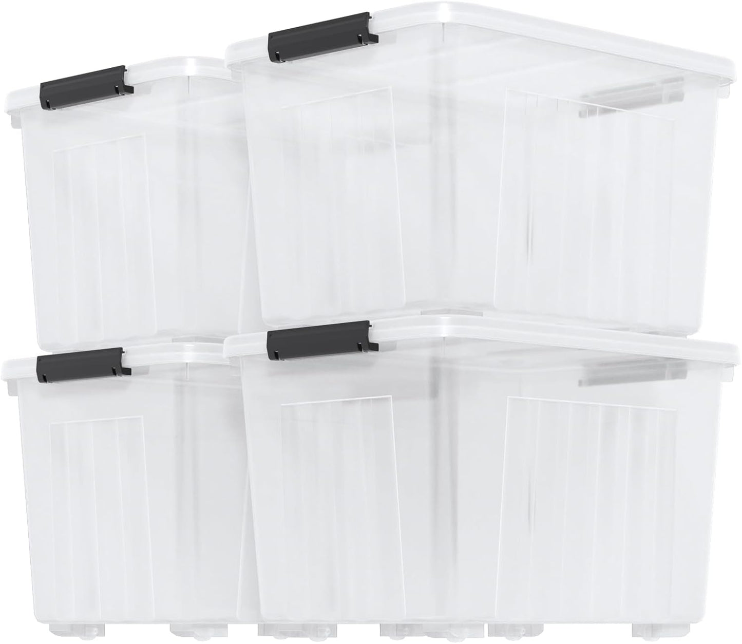 Zopnny 70 Qt Large Plastic Storage Box with Wheel, Clear Storage Latch Box with Lid, 4 Pack