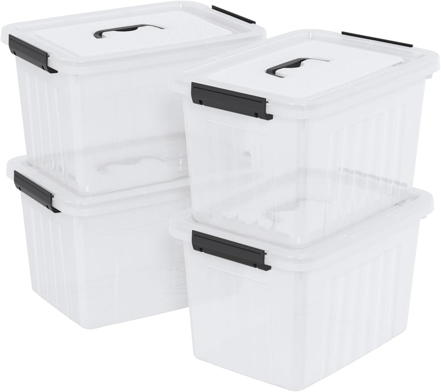 4 Packs 20 L Clear Plastic Storage Bins, Stackable Organizer Containers with Lids, Latching Box with Handle