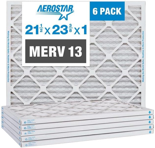 Aerostar 21 1/2x23 3/8x1 MERV 13 Pleated Air Filter, AC Furnace Air Filter, 6 Pack (Actual Size: 21