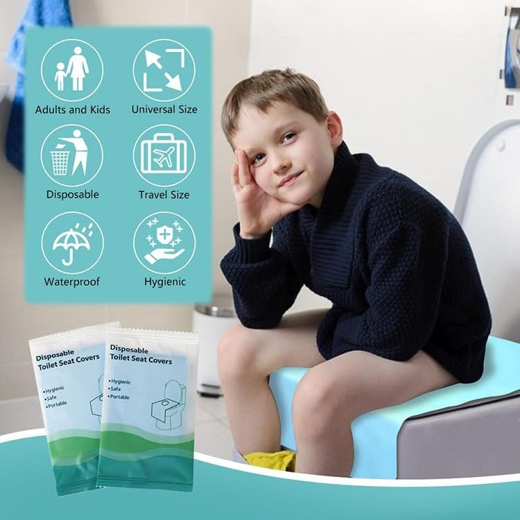 Disposable Waterproof Toilet Seat Covers (10-Pack) – Individually Wrapped XL Portable Potty Liners for Travel, Kids & Adults – Non-Flushable Hygienic Public Restroom Protector, Universal Fit