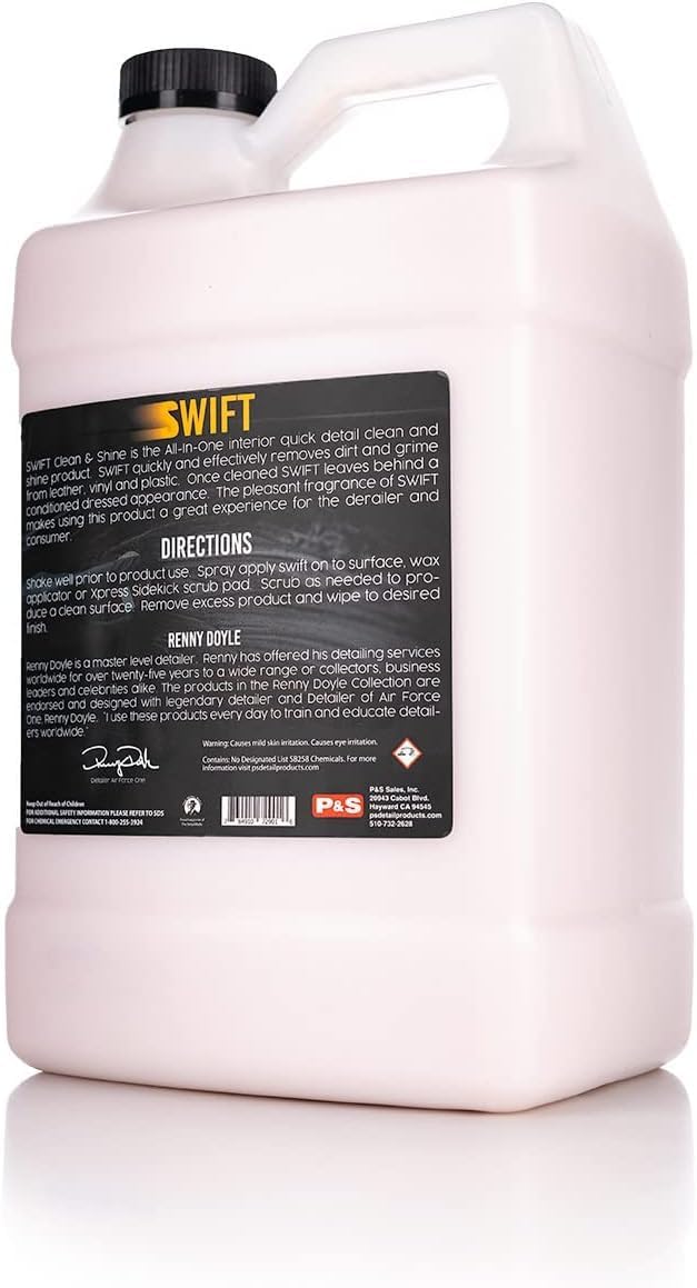 P & S Professional Detail Products Swift Clean & Shine - Interior Cleaner & Protectant for Leather, Vinyl, Plastic - Cleans, Conditions & Leaves a Satin Finish - Fresh Scent - 1 Gallon