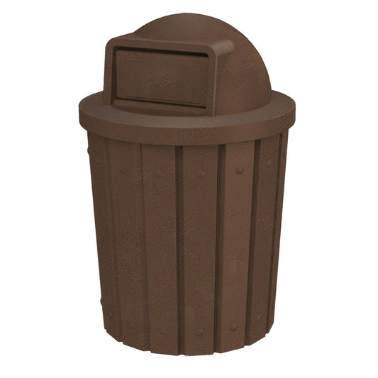 42 Gallon Slated Circle 100% Recycled Plastic Commercial Outdoor or Indoor Trash Can with Push Open