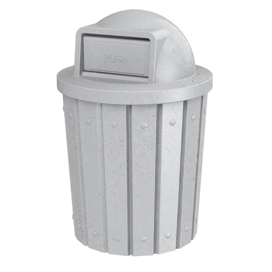 42 Gallon Slated Circle 100% Recycled Plastic Heavy Duty Outdoor Trash Can with Push Open Dome Lid