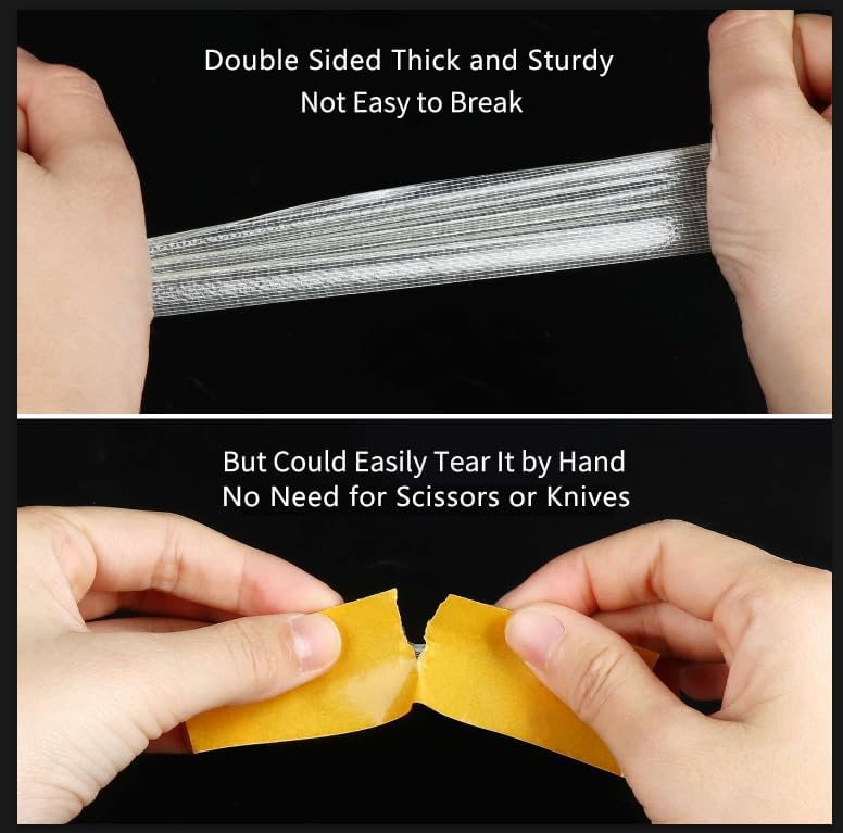 2Pack Double Sided Tape Heavy Duty, 3.2inx33FT (66FT Total) Universal High Tack Strong Wall Adhesive with Fiberglass Mesh, Super Sticky Resistente Clear Tape, Easy Use Mounting Tape