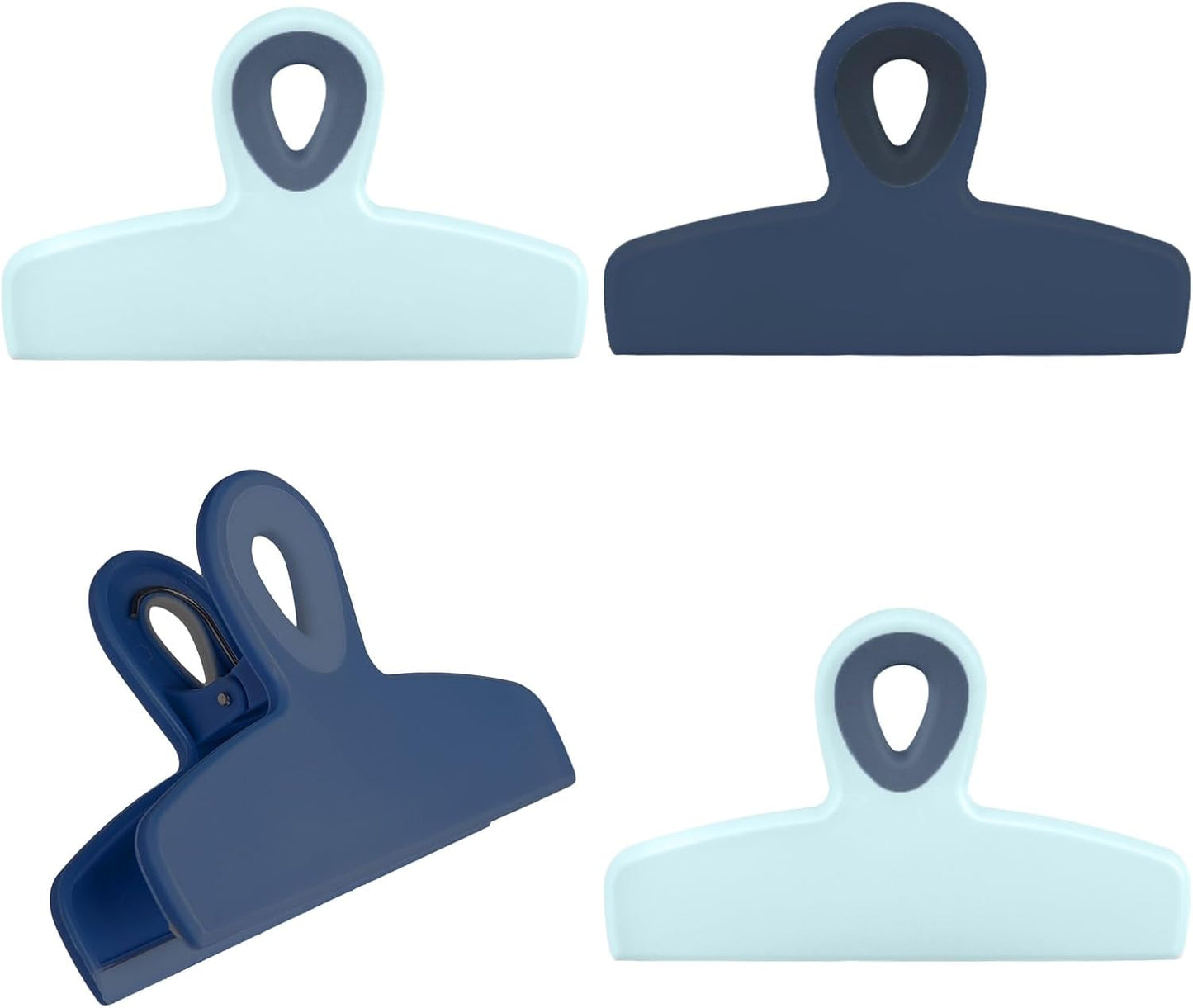 COOK WITH COLOR Bag Clips - Heavy Duty Chip Clip and Refrigerator Magnet Clips for Food Storage with Air Tight Seal Grip, Blue Ombre, Pack of 4 Large Clips
