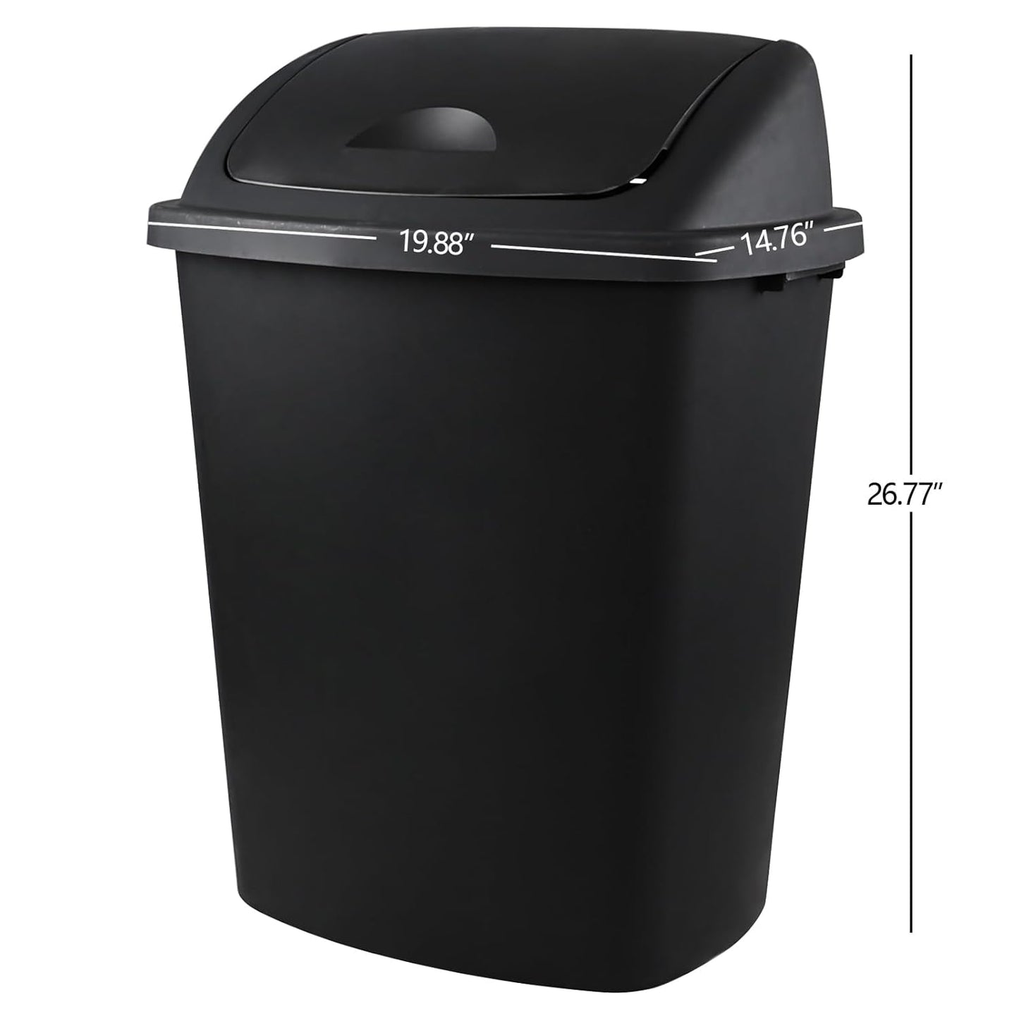 19 Gallon Kitchen Waste Bin, Large Plastic Trash Can, Black, Holds 70 Liters
