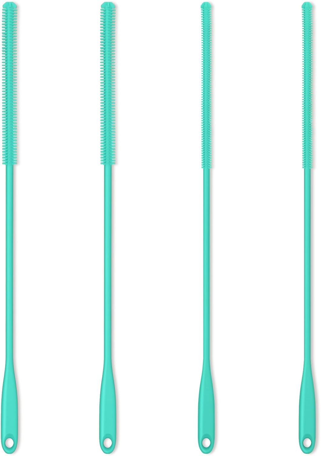Silicone Straw Brush 4 Pack - (2 Small, 2 Wide) - 10 Inches Reusable Straw Cleaner, Pipe Cleaners, Straw Cleaning Tool for Drinking Straws, Pipes, Tubes, Glass and Detailing (Teal)