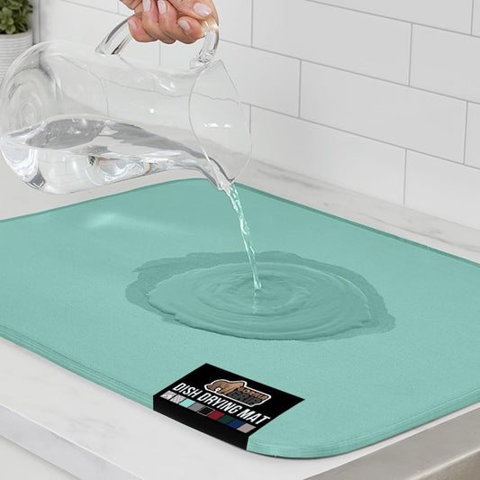 GORILLA GRIP Ultra Water Absorbent Microfiber Dish Drying Mat, 18x32, Quick Dry Thick Mesh, Slip Resistant Pad for Sink Dishes or Under Rack, Kitchen Counter Accessories, Machine Wash Mats, Mint