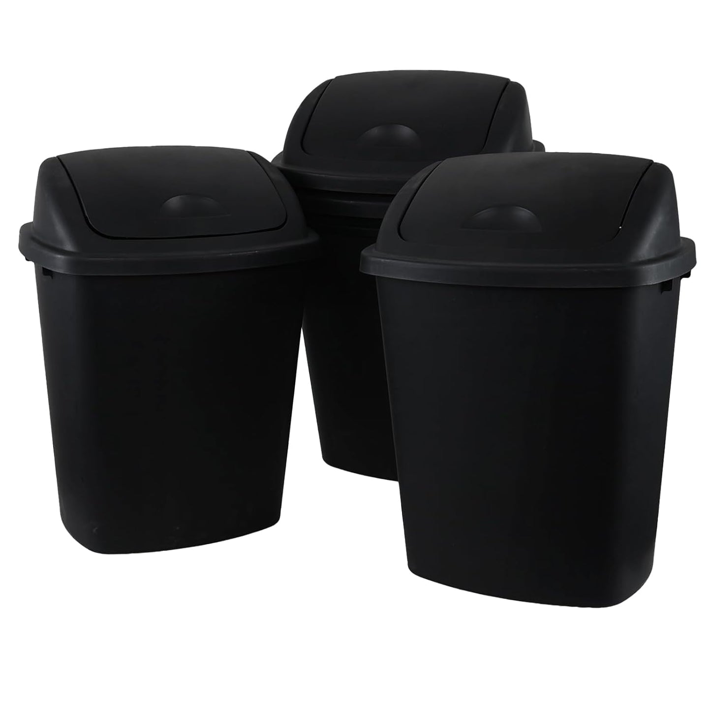 10 Gallon Black Swing Top Trash Cans, Pack of 4 Plastic Waste Bin for Kitchen Office