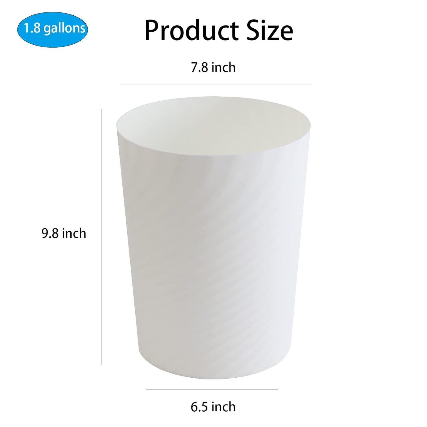UUJOLY Plastic Small Trash Can Wastebasket, Garbage Container Basket for Bathrooms, Laundry Room, Kitchens, Offices, Kids Rooms, Dorms, (White, 1.8 Gallon/2 Pack)