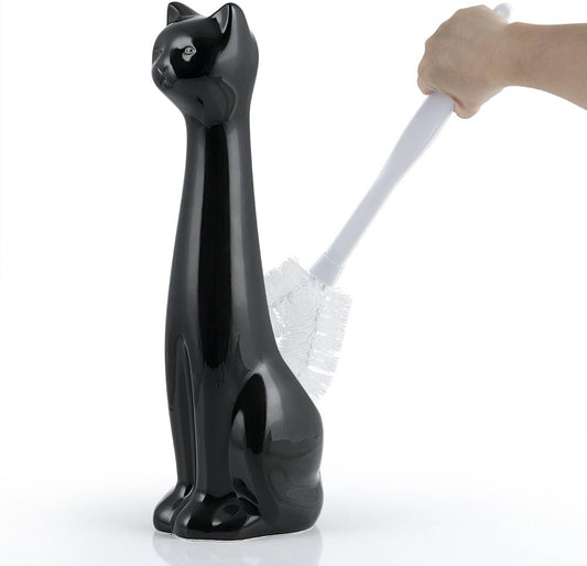 Allure Home Creation Black Cat 2-Piece Toilet Brush Holder and Brush Set